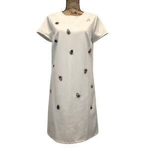 Catherine Malandrino Embroidered Dress Off-White Knee-Length Short Sleeve Size M